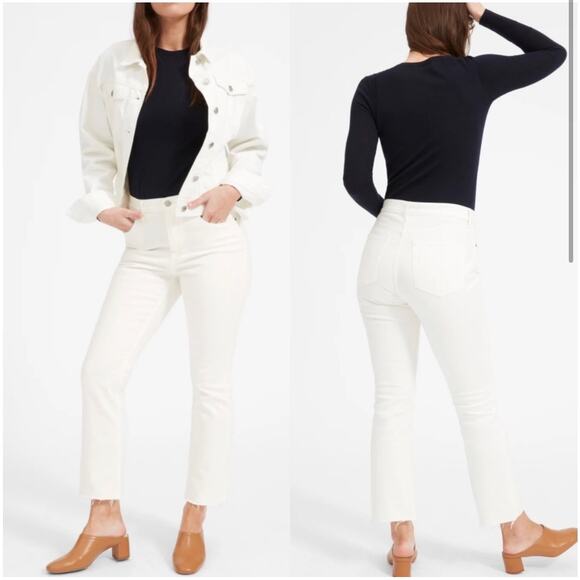 Everlane Women's High Rise Kick Crop White Jeans 29R Beachy Nautical Datenight - Picture 2 of 9